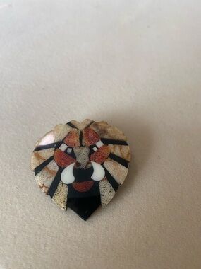 Heart-Shaped Lion Mosaic Pin - Black, White, Brown, Orange